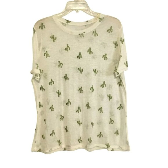 Zoe + Liv Women's Very Lightweight Short Sleeve Cactus Pattern Tee Sz XL Green - Picture 1 of 9
